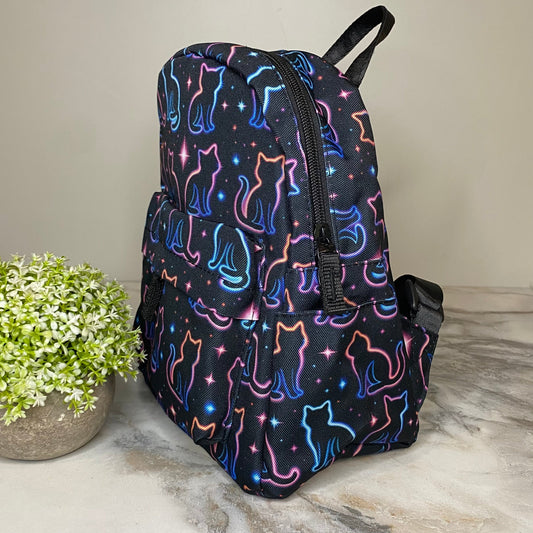 Mini Backpack - Cat Neon Outline