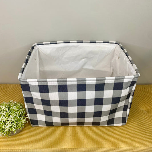 Pop Up Canvas Basket - Grey Navy Plaid