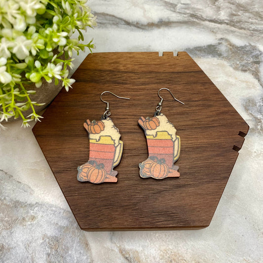 Wooden Dangle Earrings - Fall - #7