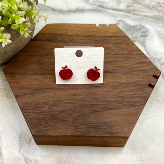 Acrylic Stud Earrings - Glitter Apple