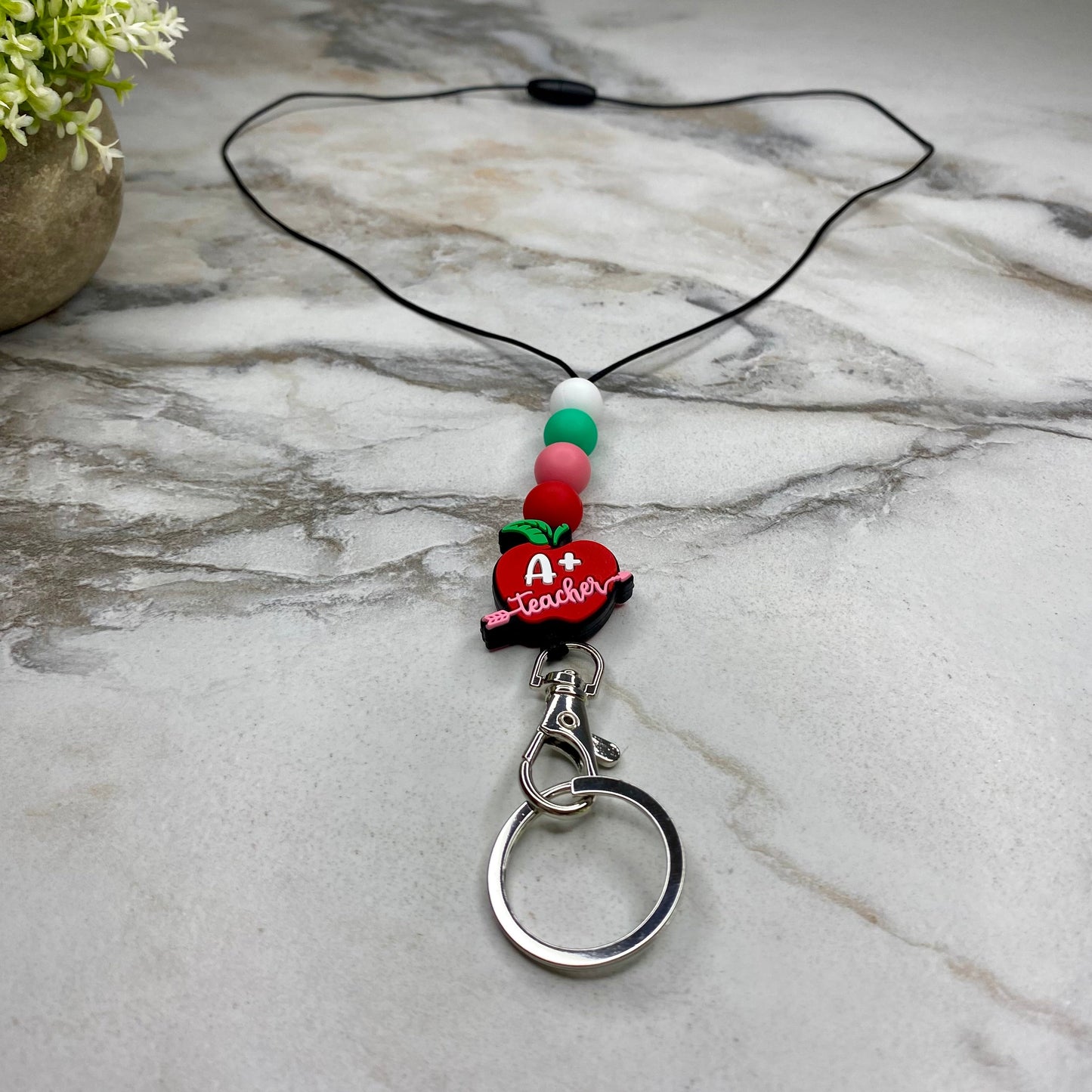 Break-Away Necklace Lanyard with Keychain Clasp - Silicone Bead - Teacher