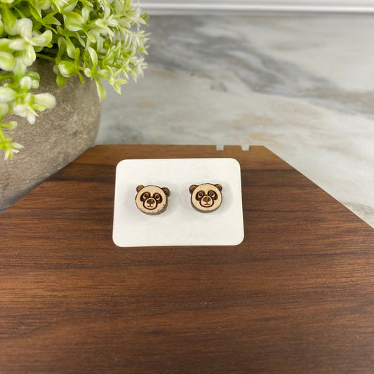 Wooden Stud Earrings - Panda