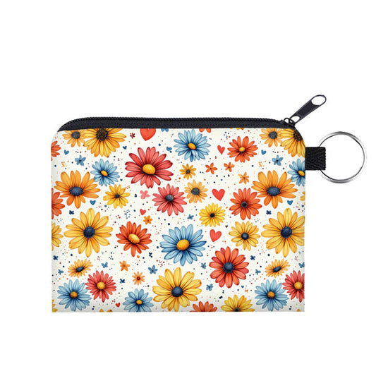 Mini Pouch - Floral Small Red Blue Yellow Daisy