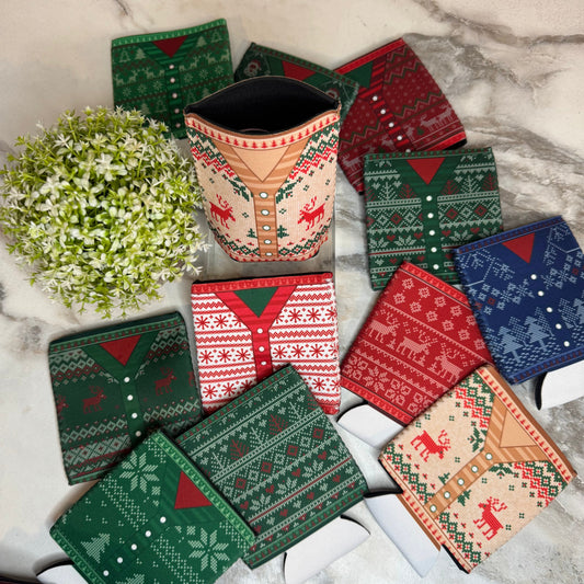 Neoprene Cup Holder Can Koozie Tumbler - Christmas Sweater