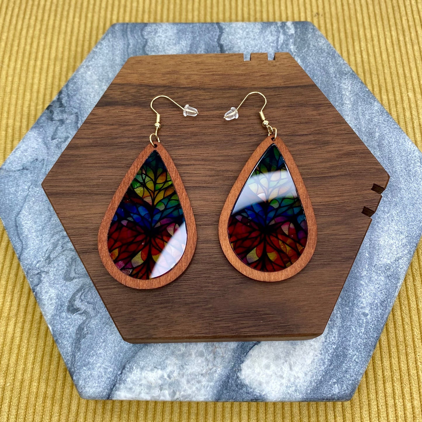 Wooden Teardrop Cutout - Stained Glass Acrylic - #4