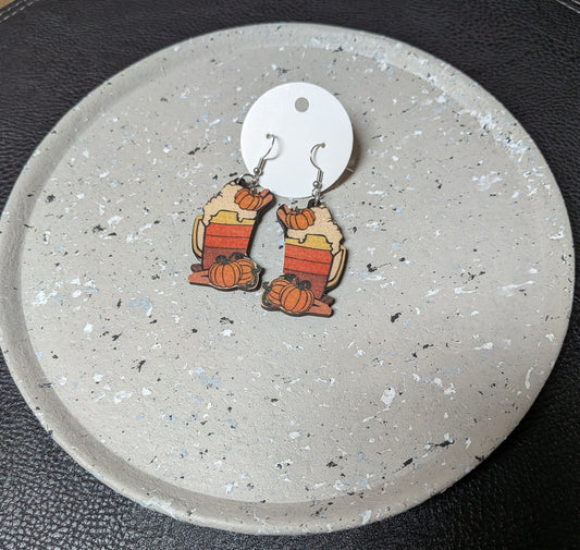 Wooden Pumpkin Beer Earrings