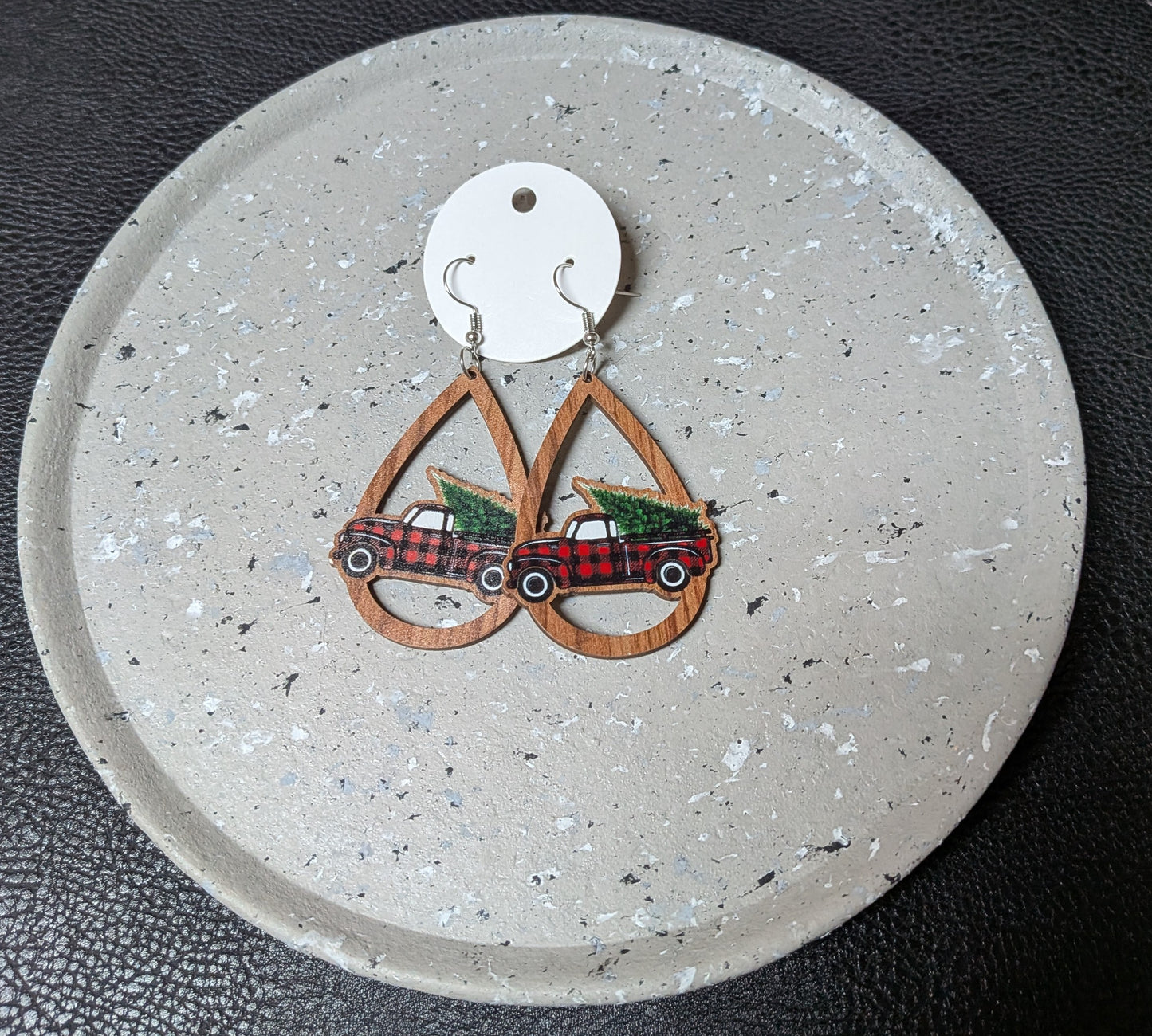 Wooden Christmas Truck Earrings