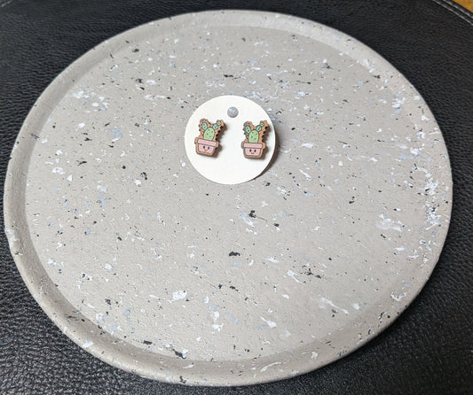 Wooden Cactus Earrings