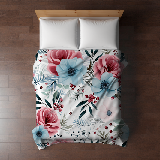 Blanket - Christmas Red Pink Blue Winter Floral - PREORDER ENDS 10/10