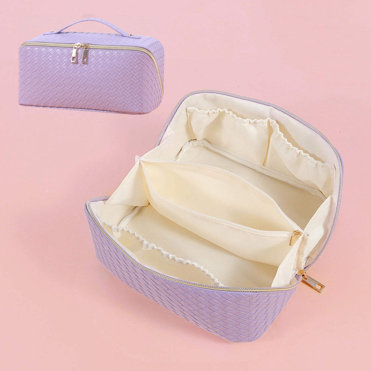 Oversized Lay Flat Cosmetic Bag - Woven Solids