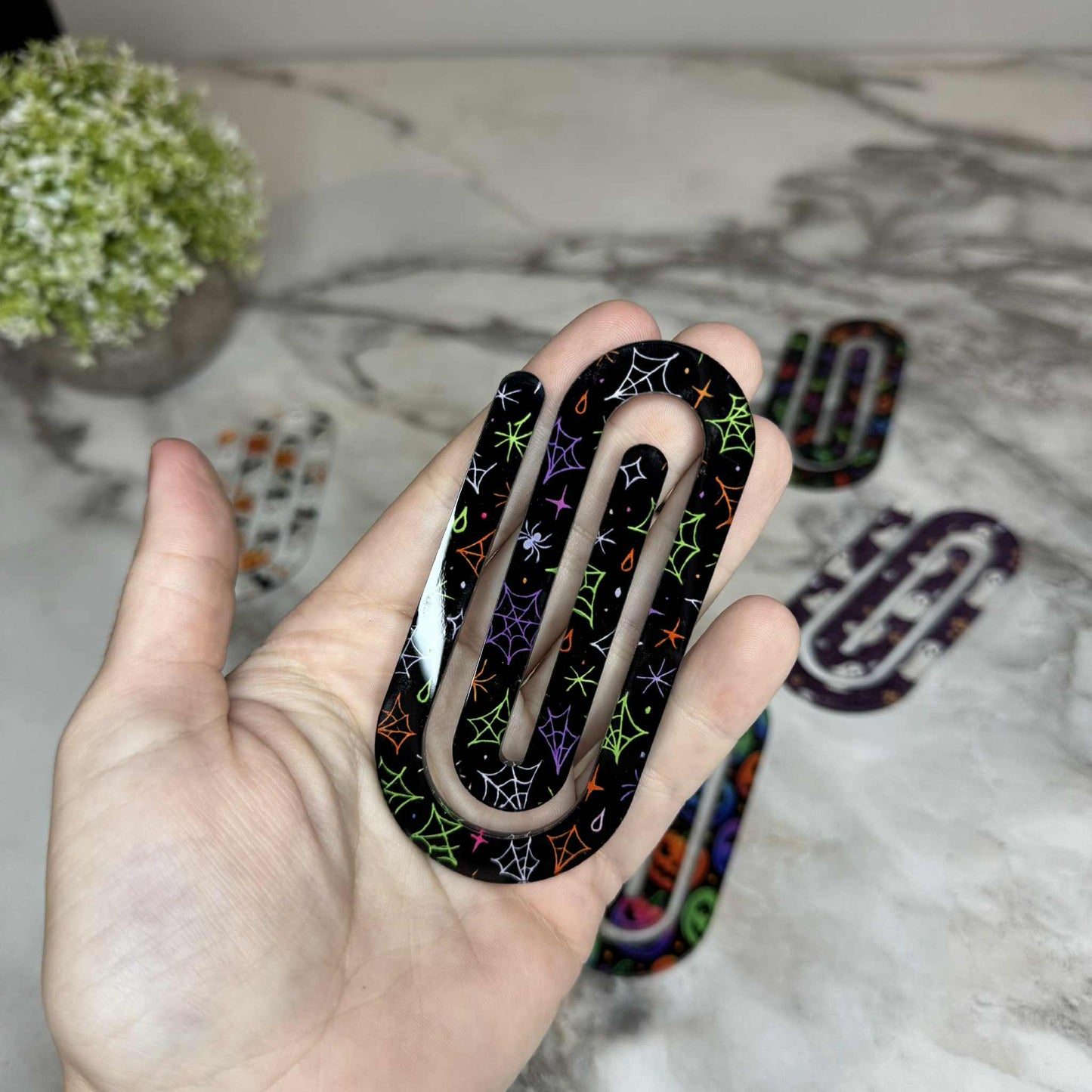 Jumbo Paperclip -  Purple Green Orange Spiderweb Halloween